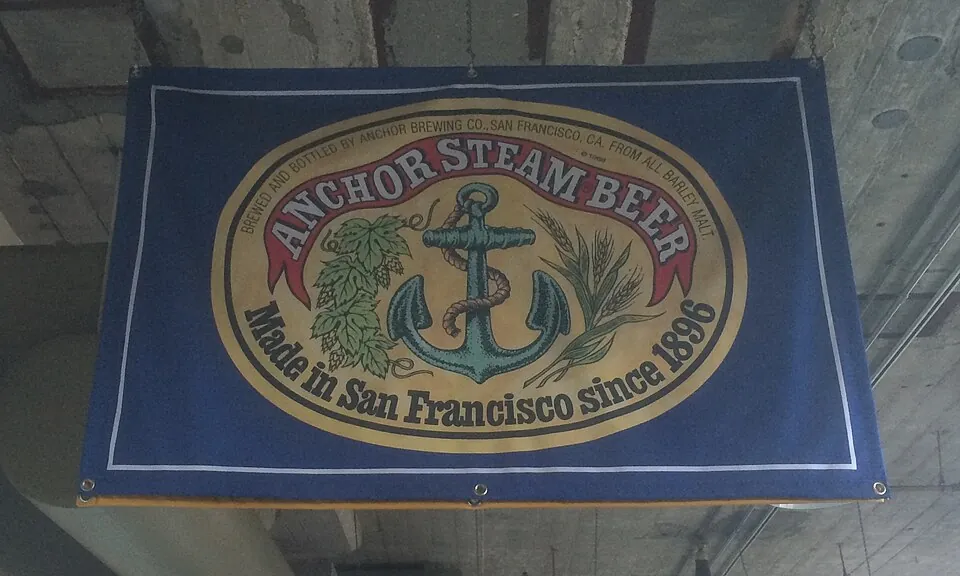 The Anchor Steam Beer flag flying above the Anchor Brewing Company in San Francisco
